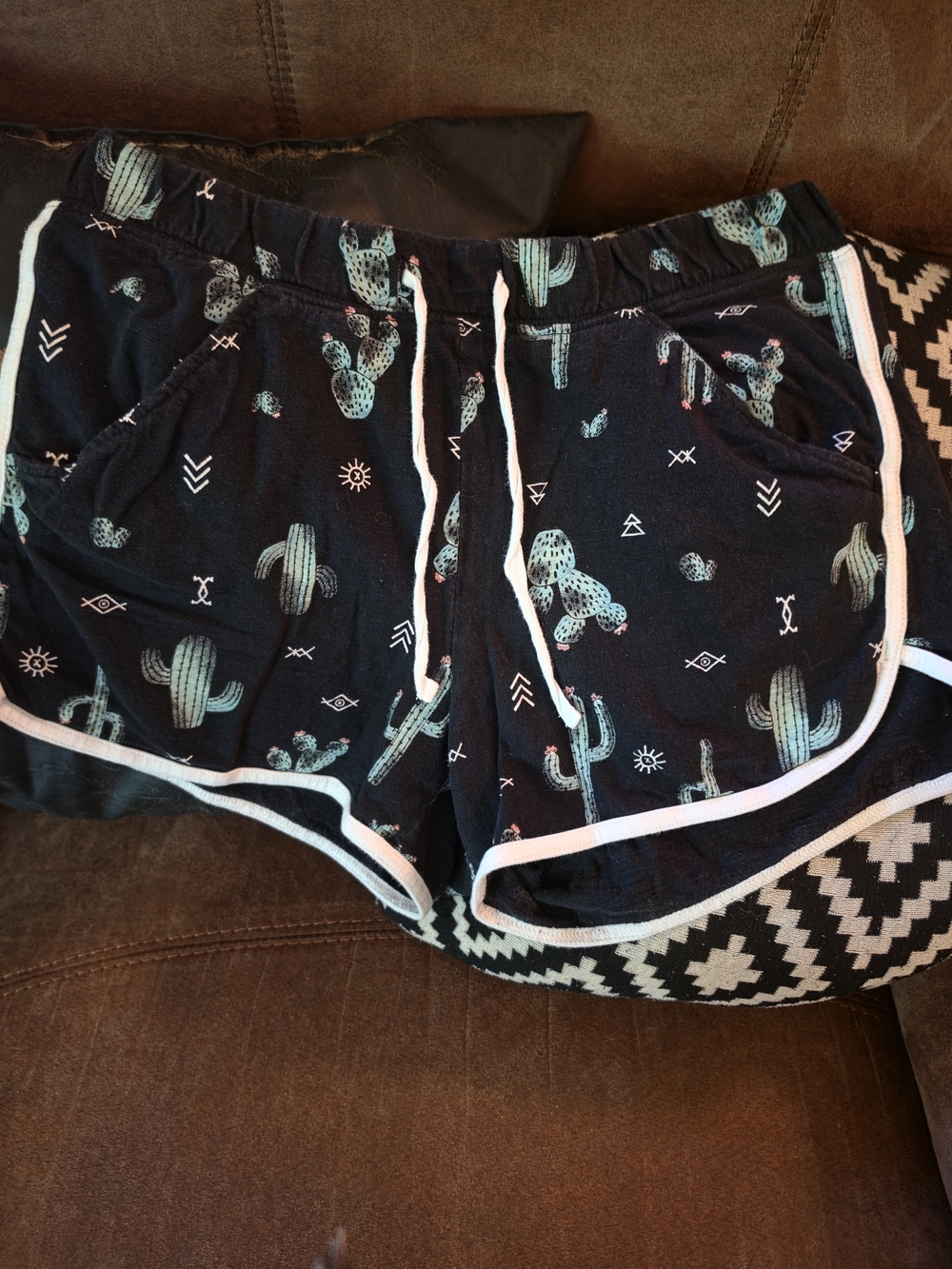 Justice Black Athletic Shorts with Mint Cactus Print Girls Size 18/20